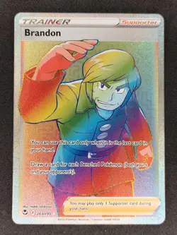 Pokemon Silver Tempest Trainer Brandon Rainbow Secret Rare 203/195 - Image 1