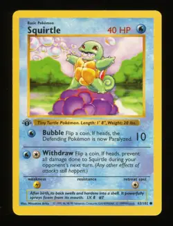 Squirtle - 63/102 - Base Set - 1st Edition Shadowless Card - Pokemon Card - Image 4