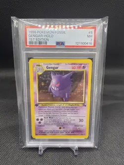 1999 Pokemon Fossil Gengar 5/62 Holo 1st Edition PSA 7 - Image 1