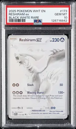 2025 POKEMON WHT EN-WHITE FLARE BLACK WHITE RARE #173 RESHIRAM EX PSA 10 - Image 1