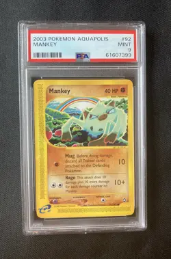 Pokemon 2003 Aquapolis nonholo Mankey #92 Mint PSA 9 - Image 1
