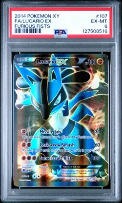 2014 POKEMON XY FURIOUS FISTS #107 FULL ART/LUCARIO EX PSA 6 - Image 1