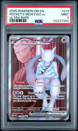 2025 POKEMON DRI EN-DESTINED RIVALS ULTRA RARE TEAM ROCKET'S MEWTWO EX PSA 9 - Image 1