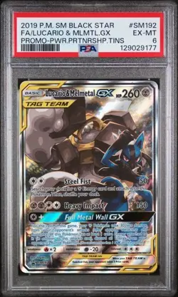 2019 POKEMON SM BLACK STAR PROMO, SM192 FULL ART/LUCARIO & MELMETAL GX PSA 6 - Image 1