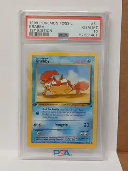 1999 Pokemon Fossil 1st Edition Krabby #51/62 Psa 10 - Image 1