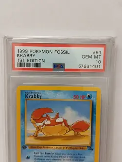1999 Pokemon Fossil 1st Edition Krabby #51/62 Psa 10 - Image 2