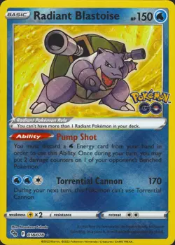 Radiant Blastoise 018/078 Radiant Rare Pokemon GO Pokemon Card MINT - Image 1