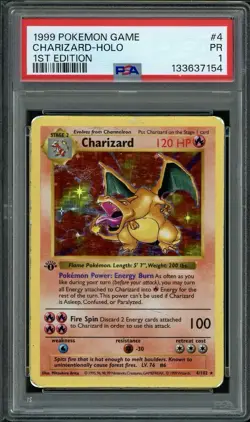 PSA 1 1st Edition Charizard Base 4/102 (HOLO BLEED) Holo Rare 1999 Pokemon Card - Image 1