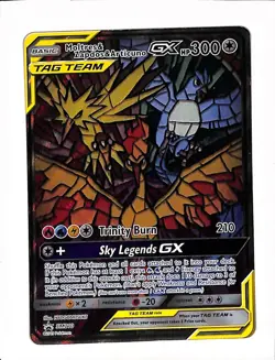 Pokemon Stained Glass Moltres Zapdos & Articuno Tag Team GX Sm210 Hidden Fates - Image 1