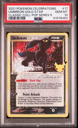 2021 Pokemon Celebrations Umbreon Gold Star Classic Collection PSA 10 17/17 - Image 1