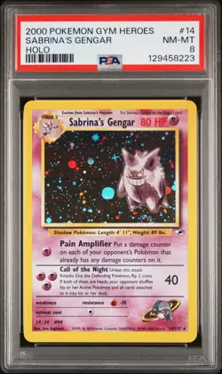 2000 POKEMON GYM HEROES HOLO #14 SABRINA'S GENGAR PSA 8 - Image 1