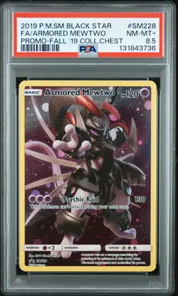 2019 POKEMON SM BLACK STAR PROMO #SM228 FULL ART/ARMORED MEWTWO PSA 8.5 - Image 1