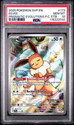 2025 POKEMON PRISMATIC EVOLUTIONS POKEMON CENTER ETB PROMO SVP #173 EEVEE PSA 10 - Image 1