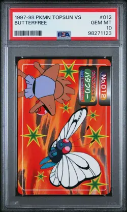 PSA 10 GEM MINT Butterfree Vs. Hitmonchan Topsun Carddass Pokemon TCG 1998 POP 2 - Image 1