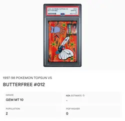 PSA 10 GEM MINT Butterfree Vs. Hitmonchan Topsun Carddass Pokemon TCG 1998 POP 2 - Image 2
