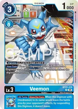 Digimon Cyber Eden BT22 - 019 Veemon Rare Card - Image 1
