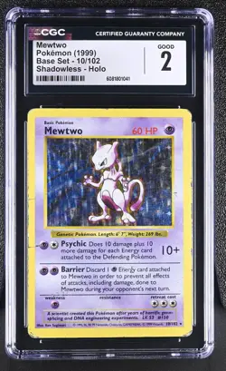 CGC 2 Mewtwo 1999 Base Set 10/102 Shadowless Holo Pokemon Card - Image 1
