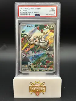 PSA 8 NM-MT 2023 Pokemon SVI EN Starly Illustration Rare #221 - Image 1