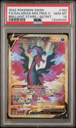 Pokemon Brilliant Stars # 183 Full Art Galarian Moltres V PSA 10 Card! GEM MINT! - Image 1