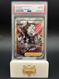 Pokemon Piers 187/189 Darkness Ablaze Sword & Shield FULL ART TRAINER PSA 8 - Image 1