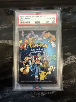 Pokemon 1999 Topps TV Checklist Foil PSA 10 - Image 1