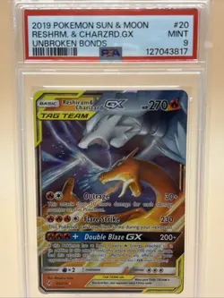 PSA 9 Reshiram & Charizard GX 2019 Pokemon Sm-Unbroken Bonds Holo #20 Mint - Image 1