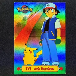 topps Pokemon TV Animation Series 1 Rainbow Holo Foil TV1 Ash Ketchum - Image 1