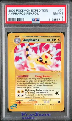 Pokemon Card PSA 8 Ampharos Reverse Holo 34/165 Expedition Vintage Rare 2002 - Image 1