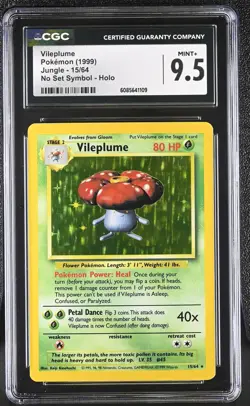 CGC 9.5 MINT+ Vileplume 1999 Jungle 15/64 No Set Symbol Holo Pokemon Card - Image 1