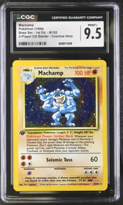 CGC 9.5 MINT+ Machamp 1999 Base Set 1st Edition 8/102 Cosmos Holo Pokemon Card - Image 1