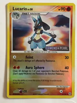 Lucario 6/130 Stamped Reverse Holo Rare Diamond and Pearl Pokemon Card LP - Image 1