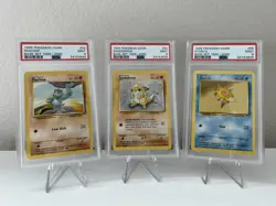 Pokemon TCG Sandshrew, Staryu, and Machop PSA 9 Base Set 1999-2000 - Image 1