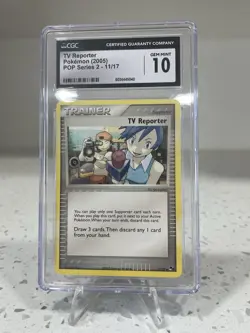 MCGC 10 GEM MINT 2005 TV Reporter 11/17 Pop Series 2 Pokemon TCG - Image 1