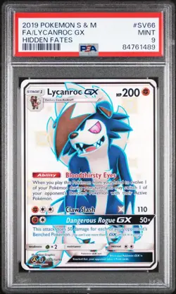 2019 Pokemon Sun & Moon Hidden Fates Lycanroc GX SV66 PSA 9 MINT - Image 1