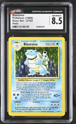 CGC 8.5 Blastoise 1999 Base Set 2/102 Holo Pokemon Card - Image 1