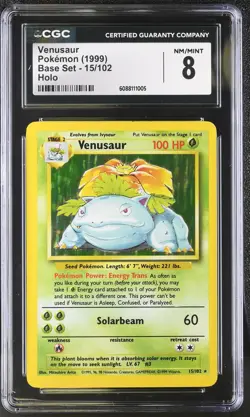CGC 8 Venusaur 1999 Base Set 15/102 Holo Pokemon Card - Image 1
