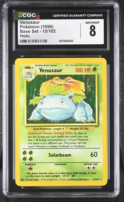 CGC 8 Venusaur 1999 Base Set 15/102 Holo Pokemon Card - Image 1