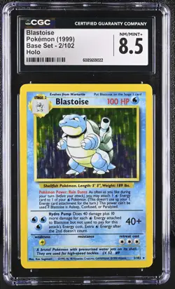 CGC 8.5 Blastoise 1999 Base Set 2/102 Holo Pokemon Card - Image 1