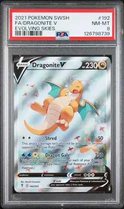 2021 POKEMON SWORD & SHIELD EVOLVING SKIES #192 FULL ART/DRAGONITE V PSA 8 - Image 1
