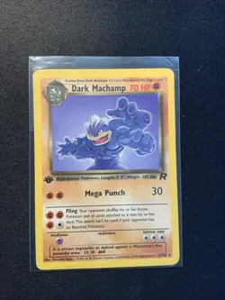Dark Machamp 27/82 1st Edition Rare Team Rocket Pokemon Trading Card TCG Creased - Image 1