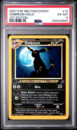2001 POKEMON NEO DISCOVERY 13 UMBREON-HOLO 1ST EDITION PSA 6 - Image 1