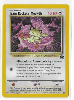 Team Rocket's Meowth 18 Black Star Rare Promo WOTC Pokemon Card LP - Image 1