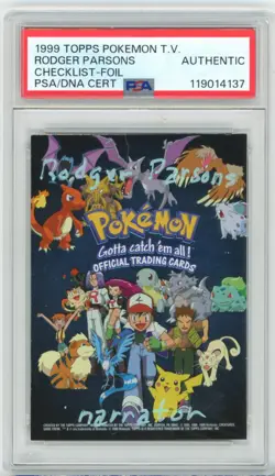 PSA Signed Rodger Parsons Pokemon Checklist Holo Foil 1999 Topps TV Animation Ed - Image 1