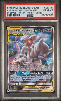 2019 POKEMON SM BLACK STAR PROMO #SM191 FULL ART/MEWTWO & MEW GX PSA 10 - Image 1
