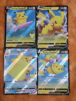 Flying / Surfing Pikachu V & VMAX Celebrations Pokemon 4 Card Set - Image 1