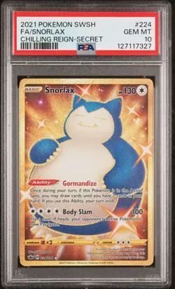 2021 POKEMON SWORD & SHIELD CHILLING REIGN SECRET #224 FULL ART/SNORLAX PSA 10 - Image 1