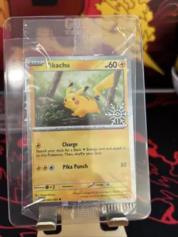 Pokemon TCG Holiday Calendar 2025 Pikachu 025/165 Snowflake Stamped Holo Sealed - Image 1