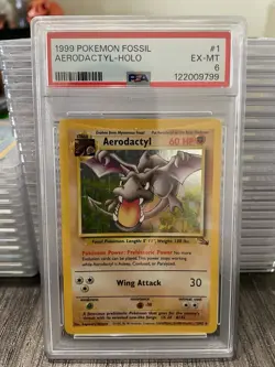 Pokemon TCG Aerodactyl Fossil Holo Rare Card 1/62 PSA 6 EX MT Vintage - Image 1