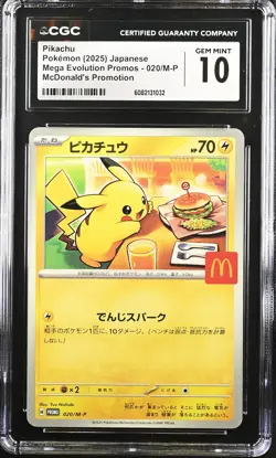 CGC 10 Graded Pokemon Pikachu 020/m-p Mcdonald's Promotion Japanese - Image 1