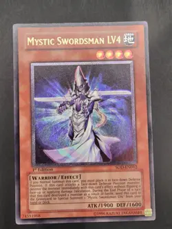 YUGIOH MYSTIC SWORDSMAN LV4 ULTIMATE RARE 1ST EDITION EXCELLENT SOD-EN012 - Image 1